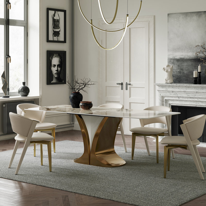 Modern Luxury White Rectangular Dining Table, 29.5"H x 70.9"L x 35.4"W
