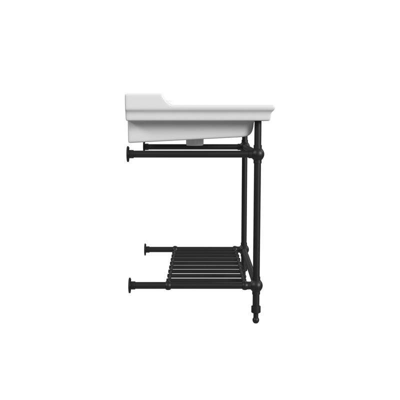 Gloss White Fireclay Rectangular Console Bathroom Sink with Overflow, Single, Chrome