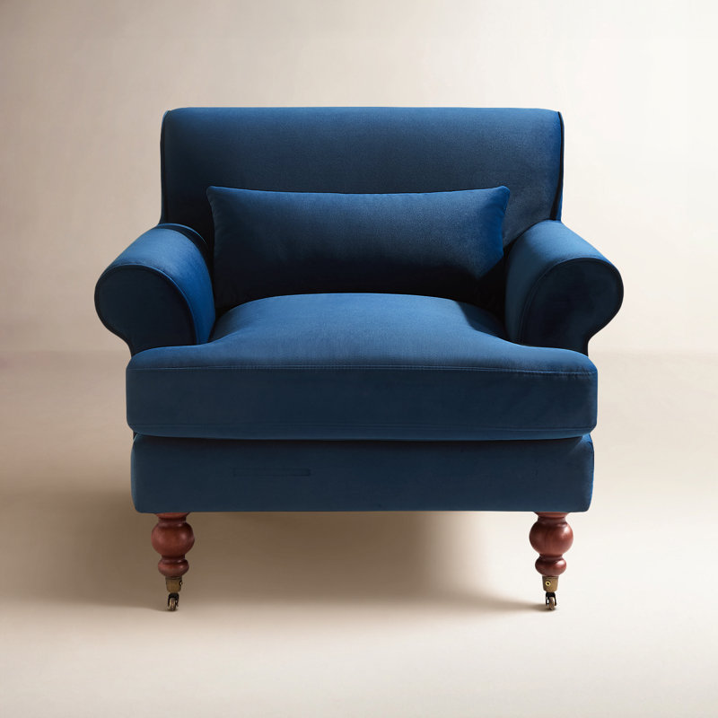 Fauteuil d'appoint à accoudoirs roulés 39,37 po avec siège profond surdimensionné, Velours bleu acier