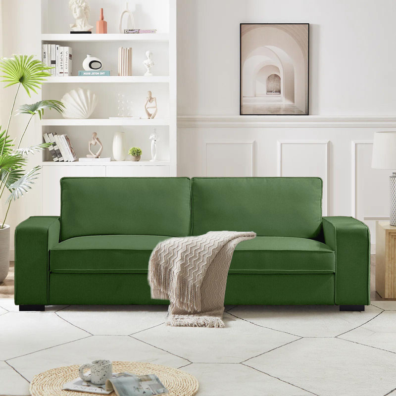 Calsey 80.3'' Square Arm Sofa, Green Polyester