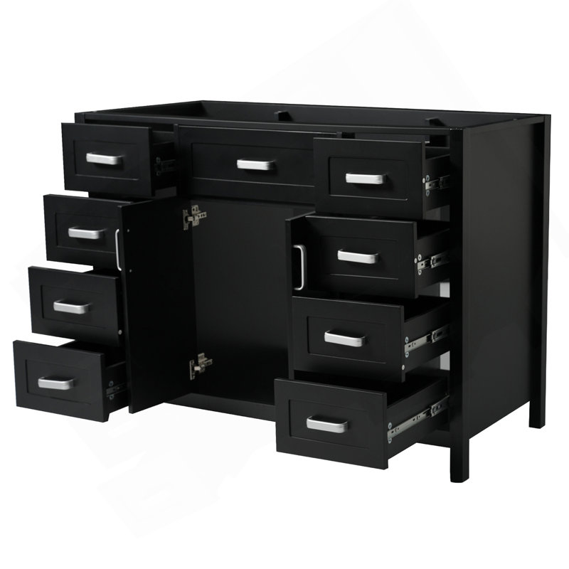 Meuble-lavabo 47 po sans lavabo, armoire seulement, 2 portes et 8 tiroirs, système de fermeture en douceur, design classique, noir