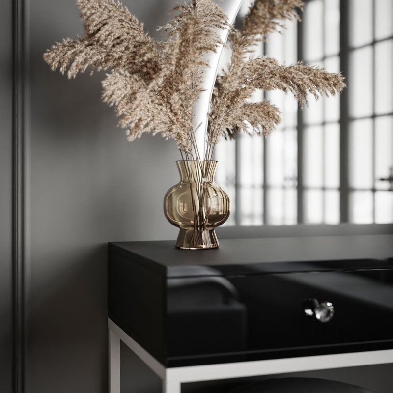 Brilen Dressing Table with Mirror, White/​Black High Gloss