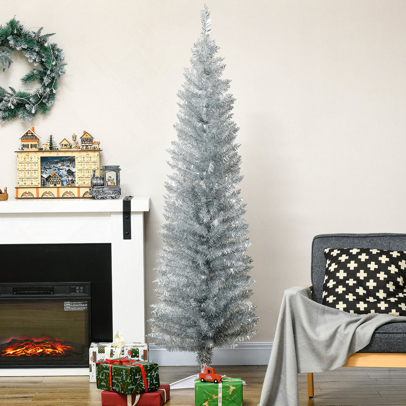 Arbre de Noël artificiel 6 pi avec arbre de Noël mince 6 pi avec 390 branches réalistes et base en plastique, H 5,9 pi