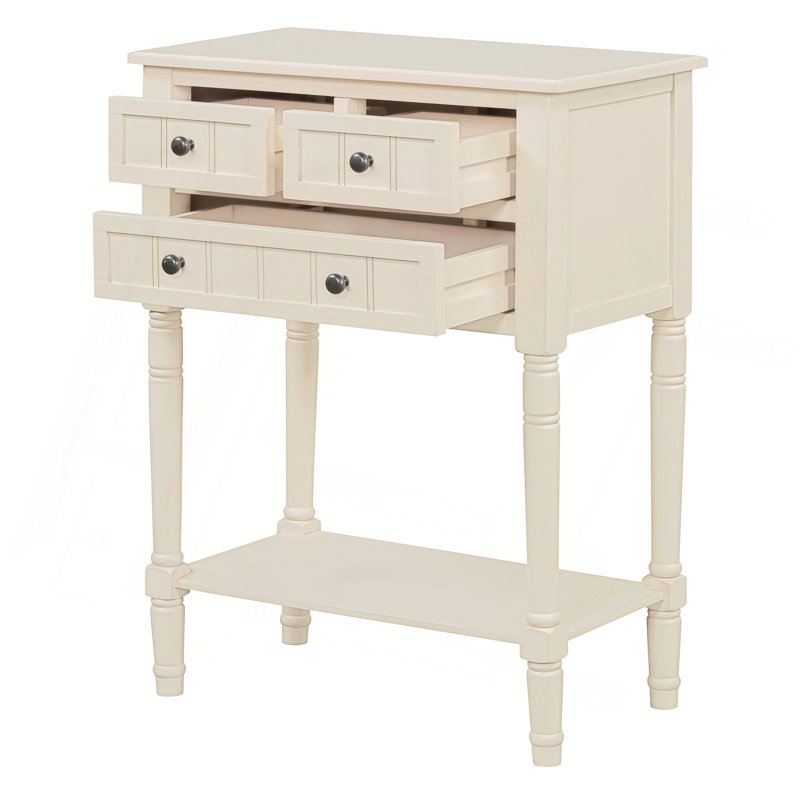 Console étroite, canapé mince avec trois tiroirs de rangement et tablette inférieure, Beige