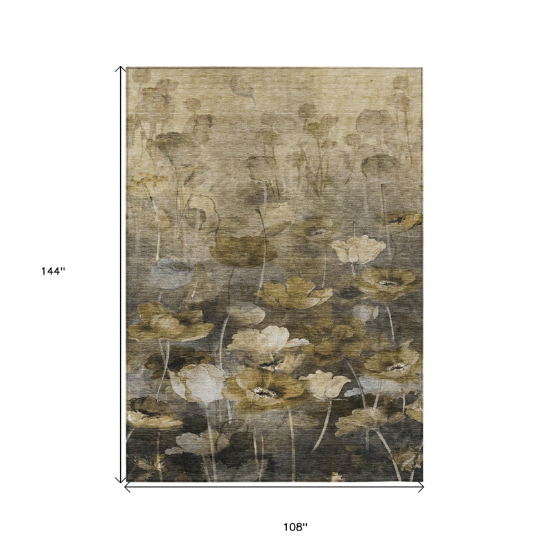 Tapis d'intérieur lavable floral beige / brun clair 9 'X 12' Taupe