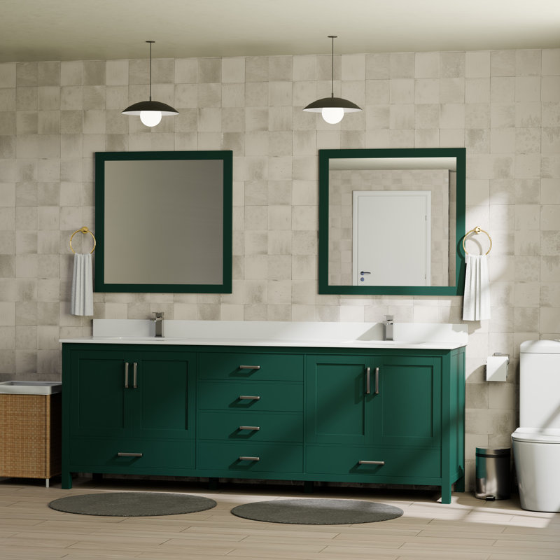 Ensemble de meuble-lavabo double 80 po Jacques, Marbre de culture blanc, Vert
