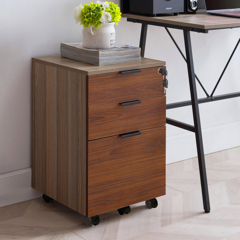 Gosser Home File Cabinet with Wheels - 3-Drawer Mobile Vertical Storage, Brown/Gray
