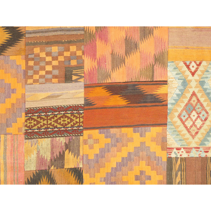 Tapis de zone noué la à la main Patchwork, Rectangle 6 pi 5 po x 9 pi 5 po