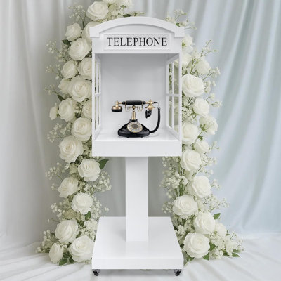 RXFSP Audio Guest Book Phone Booth Stand with Wheels, Romantic Metal Audio Guestbook Telephone Booth for Wedding Birthdays Party Graduation Baby Shower Occasions Decoration