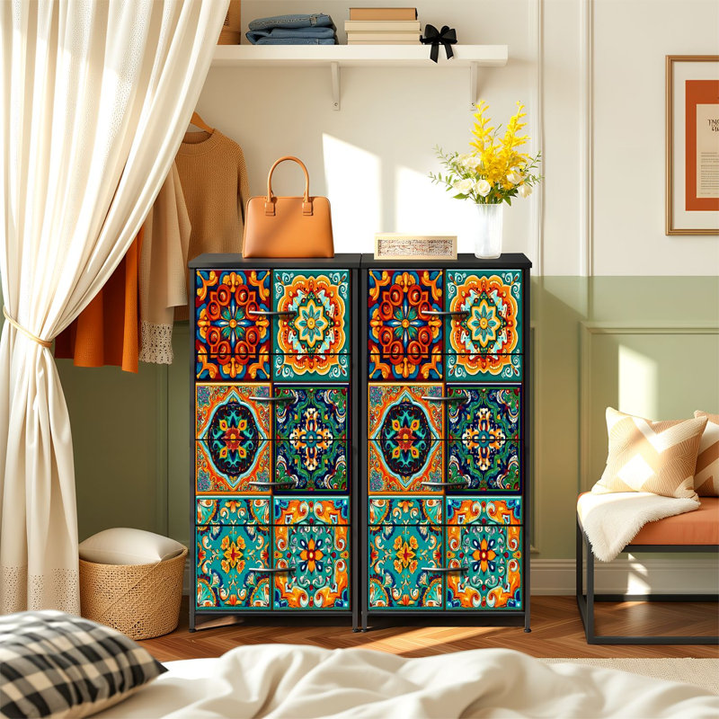 Commode de rangement verticale à 4 tiroirs avec carrelage en céramique mexicain Talavera