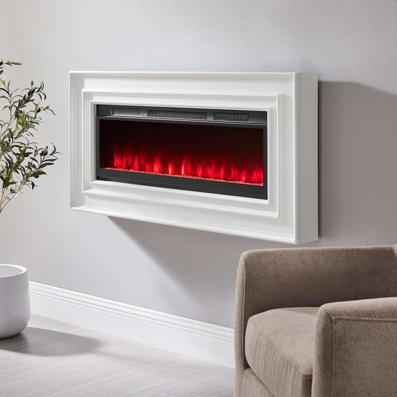 Wall Mounted Electric Fireplace Console, Fully Assembled, White