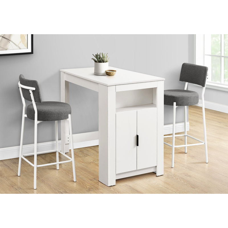 Table de salle à manger 48 po à hauteur de comptoir rectangulaire avec rangement, finition stratifiée blanche pour les petites cuisines, et style chic