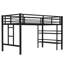Lit mezzanine simple en métal noir pour enfants avec tablette de rangement, garde-corps et échelle facile d'accès