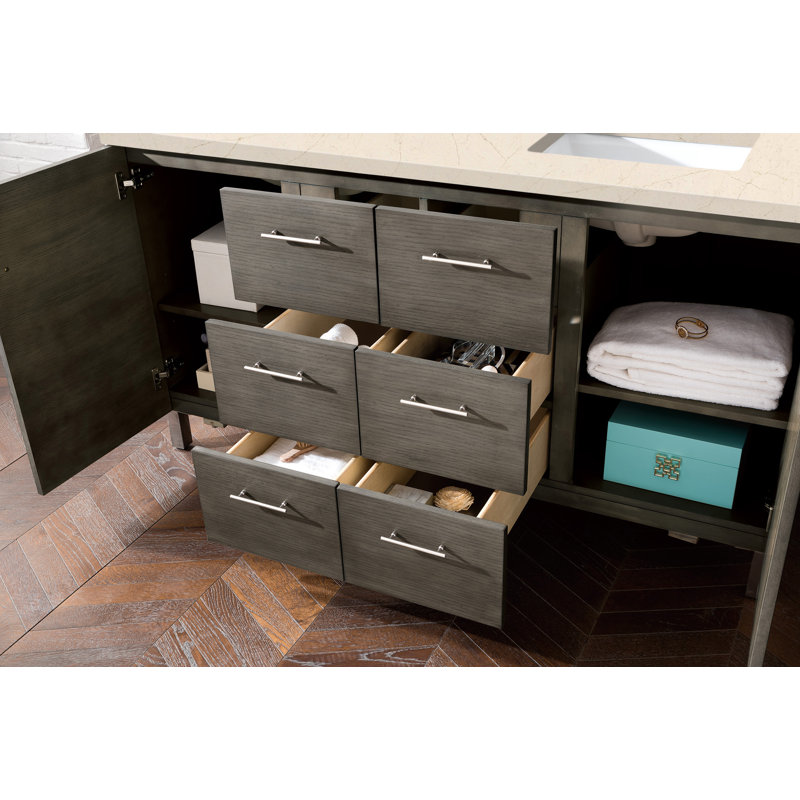 Dodie 60'' Double Bathroom Vanity with Engineered Quartz Top, Silver Oak, Eternal Marfil
