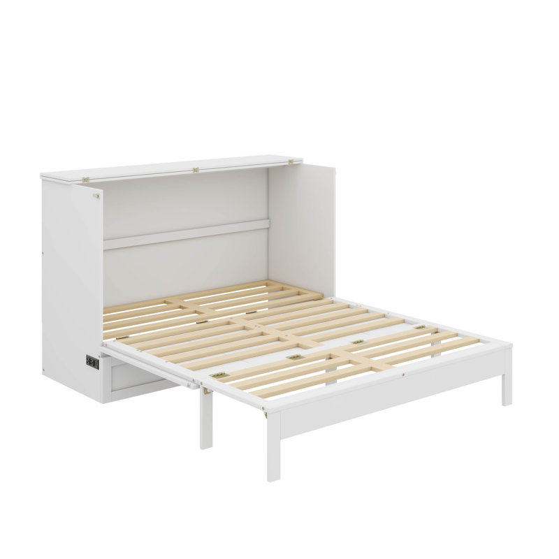 Lit escamotable fonctionnel avec tiroir de rangement encastré, Lit double, Blanc