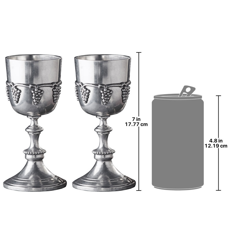 Italian Grape Harvest Goblet 8oz. Handmade Pewter Goblet Set
