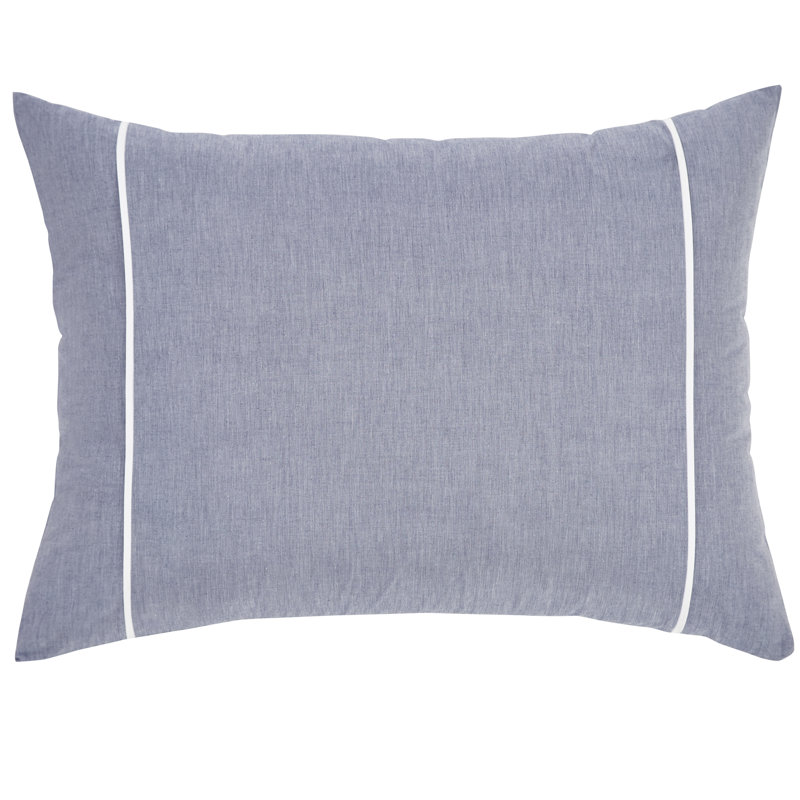 Chambray Cotton Sham with Satin Piping, Knife Edge Finish, King, Navy