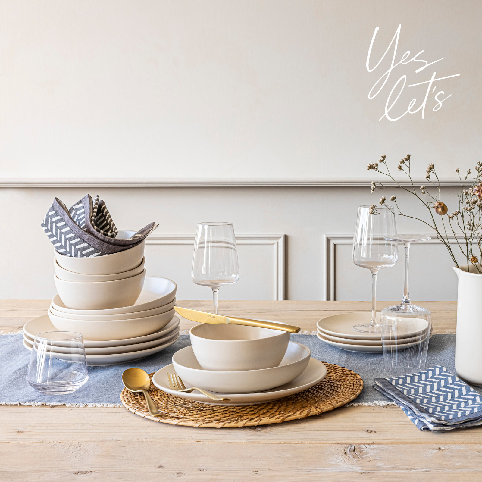 over&back Woven Frayed Chambray 108" Table Runner, Blue, 18" W x 108" L