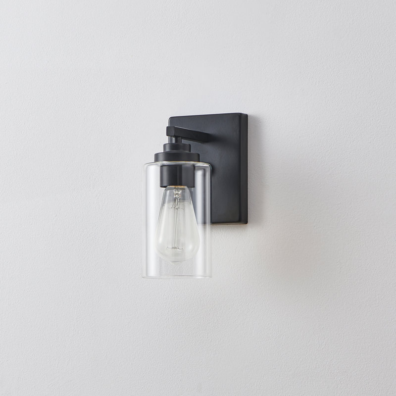 1- Light Clear Glass Wall Sconce, Matte Black