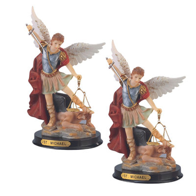 "2-PC Set" ICE ARMOR 9"H Archangel Michael Statue Saint Michael The Strongest Angel Holy Figurine  Figurine Statue Ornament Home/Room Decor and Perfect Gift Ideas for House Warming, Holidays and Birthdays Great Collectible Addition