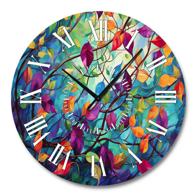 Multicolor Vibrant Vines I - Abstract Botanicals White Face Wall Clock