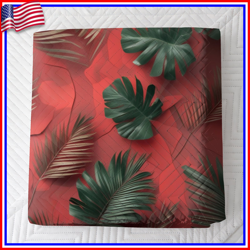 Couvre-lit feuillage de feuilles de palmier rouge et vert, Lit simple