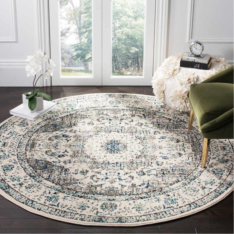 Farnborough Oriental Ivory/Gray Area Rug, Round 9'