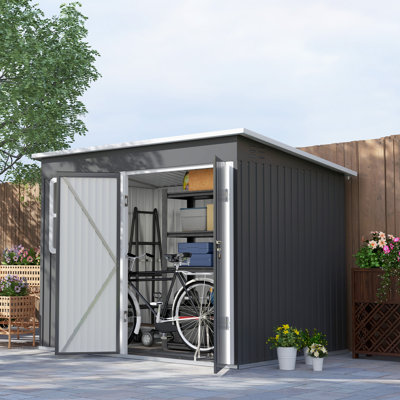 Garden 9 ft. W 6 ft. D Galvanised Steel Pent Storage Shed