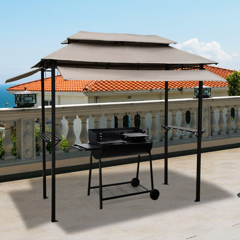 Tente barbecue de 8 x 4 pi avec support et couvercle en acier - Toile portative, anti-feu et en métal