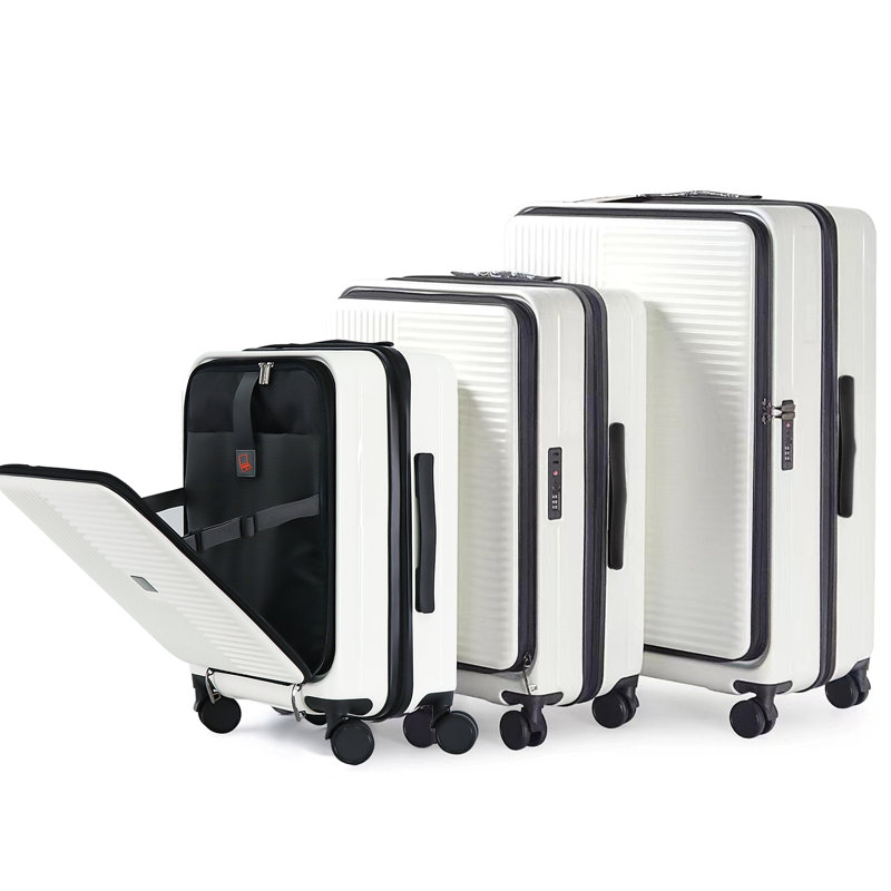 Luggage,with front opening,TSA approved lock,hardshell suitcase, Creamy White