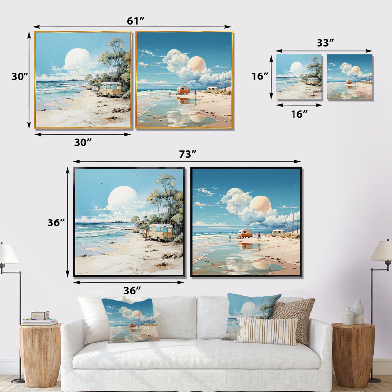 Ensemble de salon Beachside Camping Getaway I - Beach Wall Art, Cadre flottant noir, H 16 po x l 33 po x P 1 po