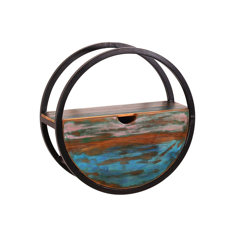 Valeri Circle Accent Shelf with Drawer, Pink/Blue, 50cm H x 50cm W x 20cm D