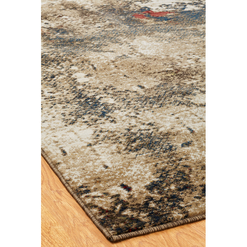 Desert Abstract Area Rug in Ivory, Square 6'