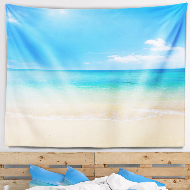 Tapisserie de polyester, eaux bleues de mer en dessous bleu ciel avec accessoires suspendus inclus, H 50 po x l 60 po