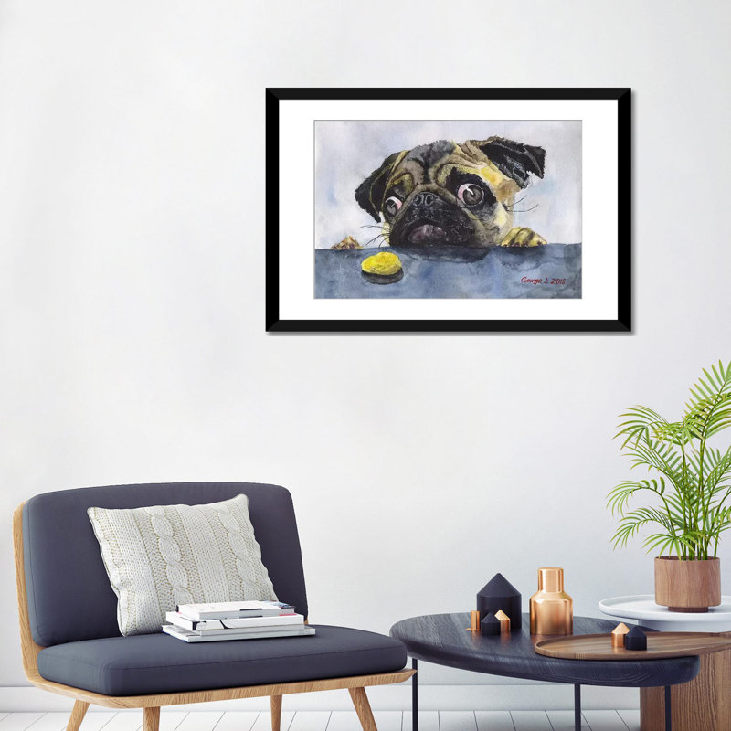 Carlin et biscuit, reproduction sur toile, H 16 po x l 24 po x P 1 po, Papier d'art encadré noir, Blanc