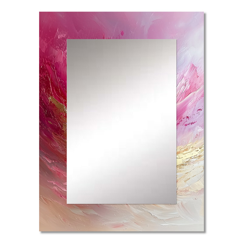 Or et rose océan encre Harmony II - peinture abstraite grand miroir mural, miroir décoratif doré, impression d'art en métal