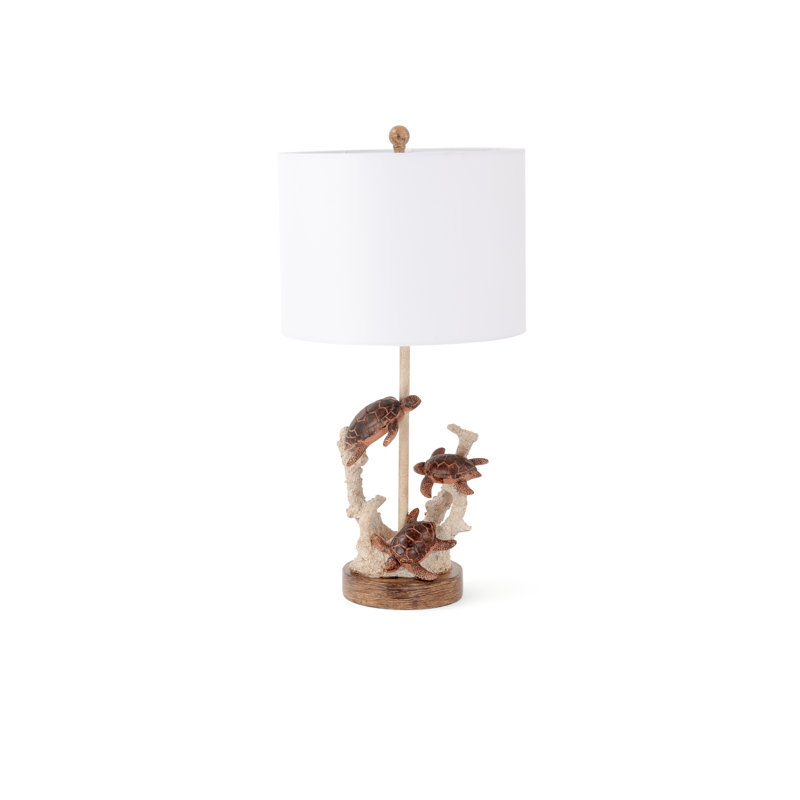 Claverton 27'' Turtle Coastal Seaside Table Lamp 3-Way Switch - Linen Shade