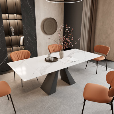 Furiphe 55" to 79" Extendable Sintered Stone Dining Table for 6 to 10, Modern Rectangle Dining Table