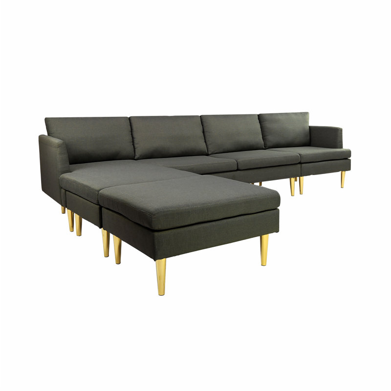 Karansingh Upholstered U-Shaped Sectional Symmetrical, Dark Gray 100% Polyester