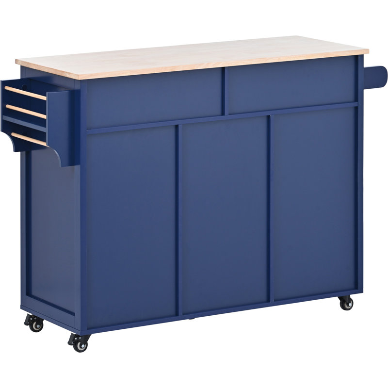 Rangez le chariot de cuisine avec comptoir en bois d'hévéa, l'îlot de cuisine possède 8 tiroirs sans poignée, y compris un organisateur de couverts et 5 roulettes pour la salle à manger de la cuisine