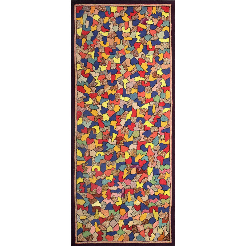 Small Scatter Size Wool American Hooked 1930s Antique Rug