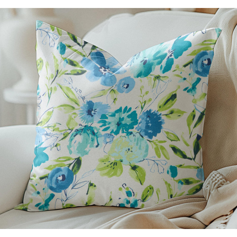 Housse de coussin floral turquoise
