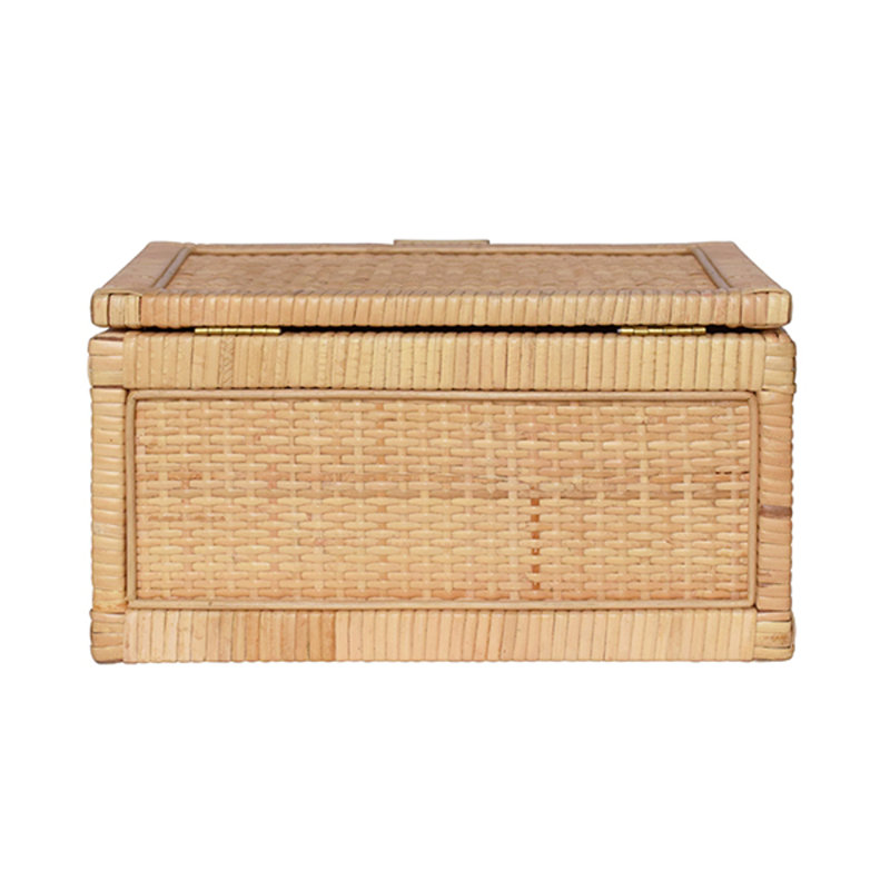 Natural Rattan Decorative Box with Brass Accents