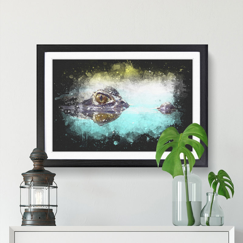 Peering Crocodile - Picture Frame Graphic Art Print, Black Framed, 62cm H x 87cm W x 2cm D