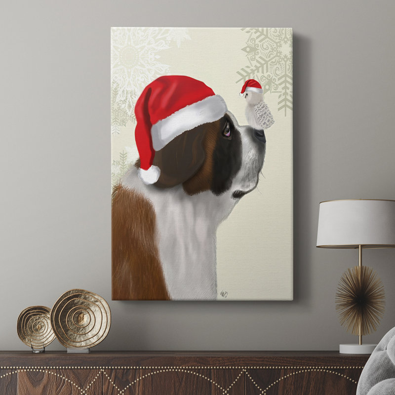Christmas St Bernard and Fluffy Owl - galerie sur mesure, H 18 po x l 12 po
