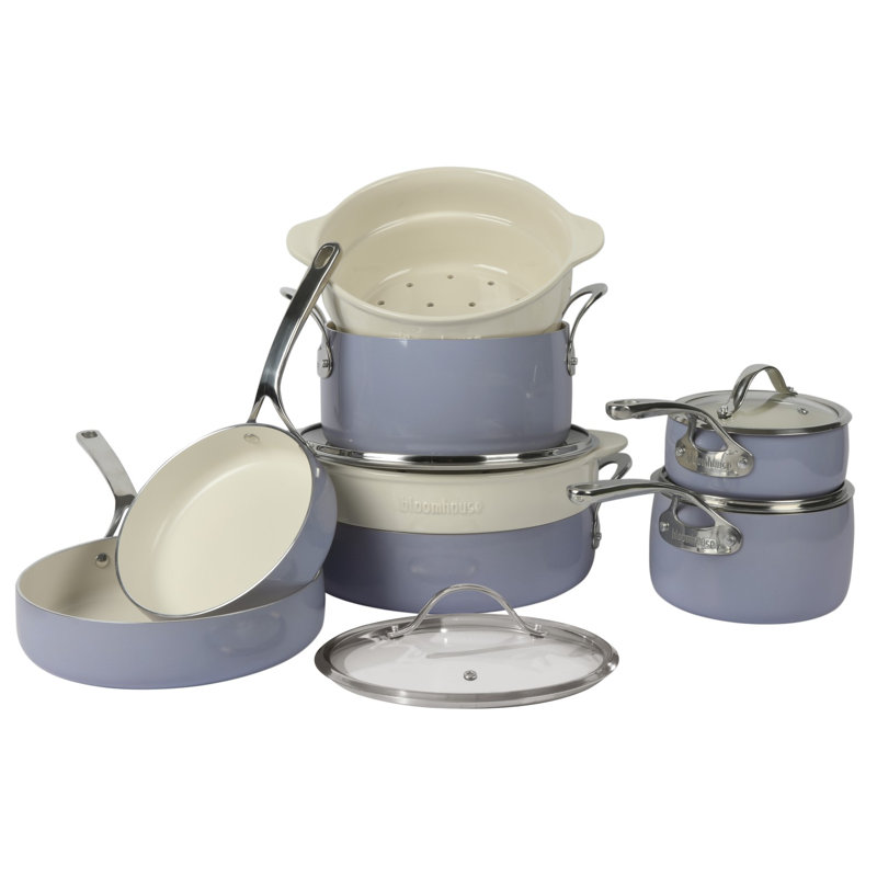 12 - Piece Non-Stick Aluminum Cookware Set, Perinwinkle Blue