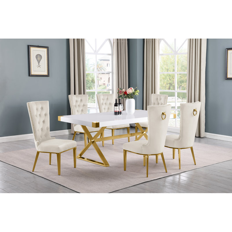Ensemble de salle à manger rectangulaire L 78 po x l 40 po Hitansh, 7, Noir / argent, Argent