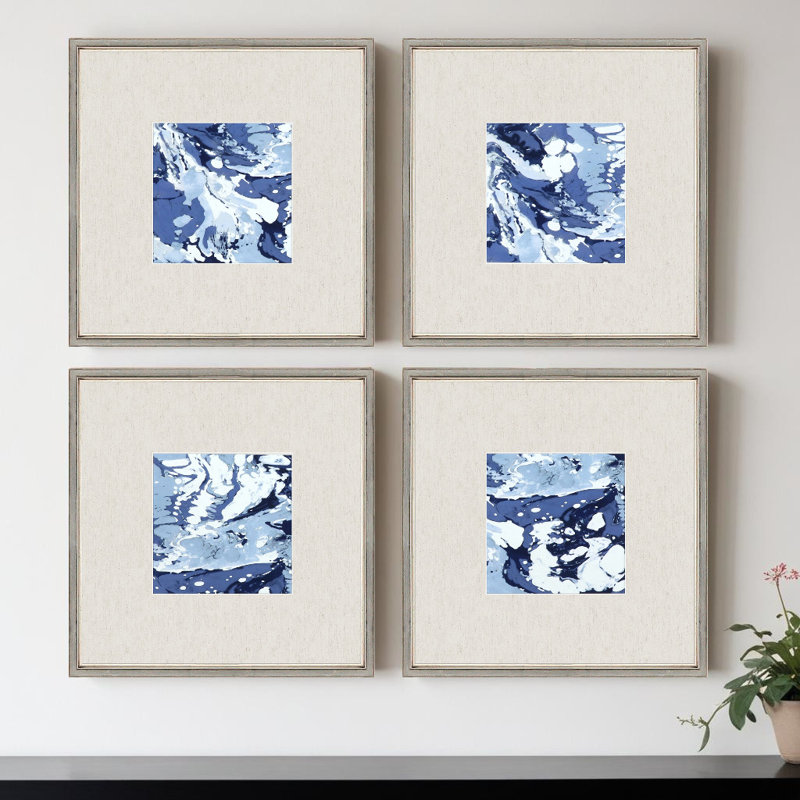HomeRoots "Ensemble de quatre nuances de marbre bleu argenté encadré", 4 pièces