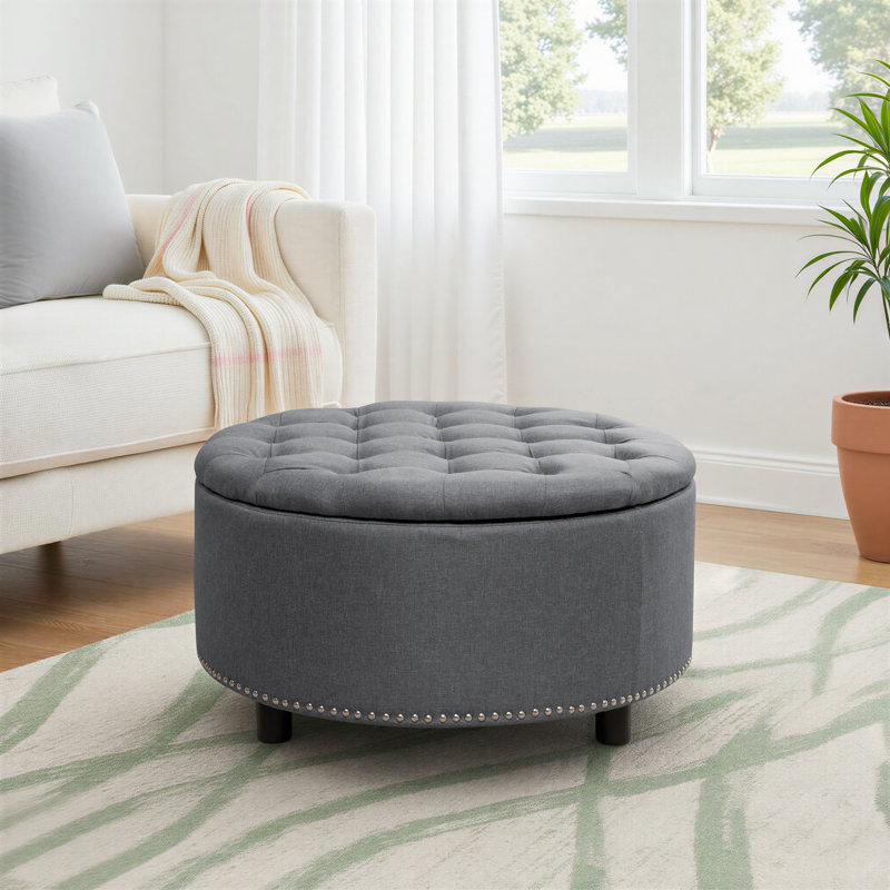 Alessandro Fabric Upholstered Storage Ottoman, Dark Gray Polyester Blend