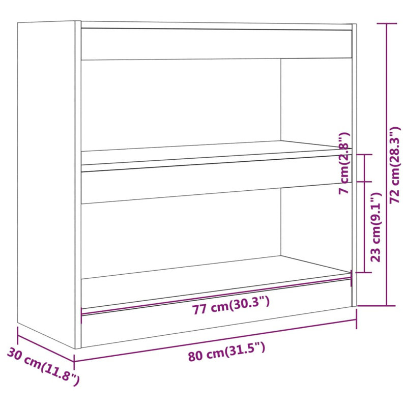 Book Cabinet/Room Divider, (2 Shelves) 72cmH x 80cmW x 30cmD, Sonoma Oak